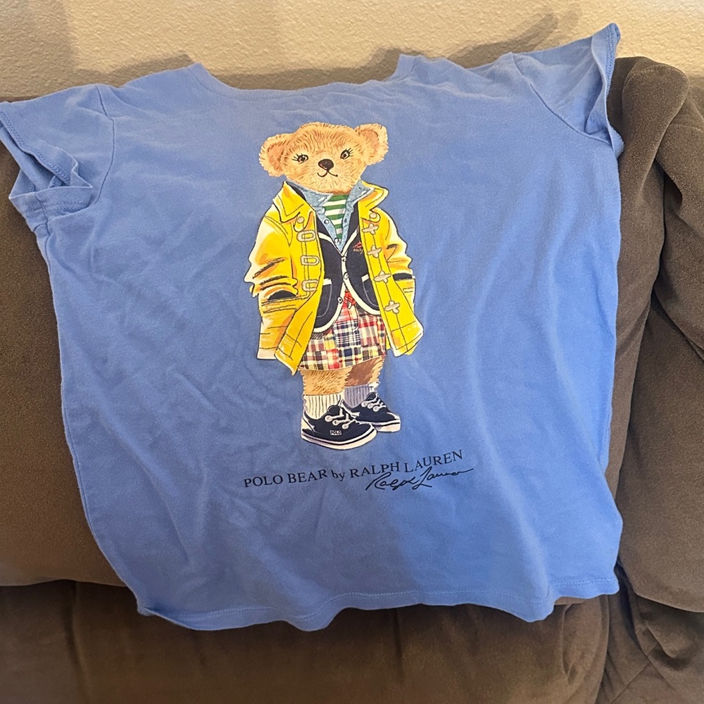 Ralph Lauren Kids Blue Tee with Polo Bear Graphic